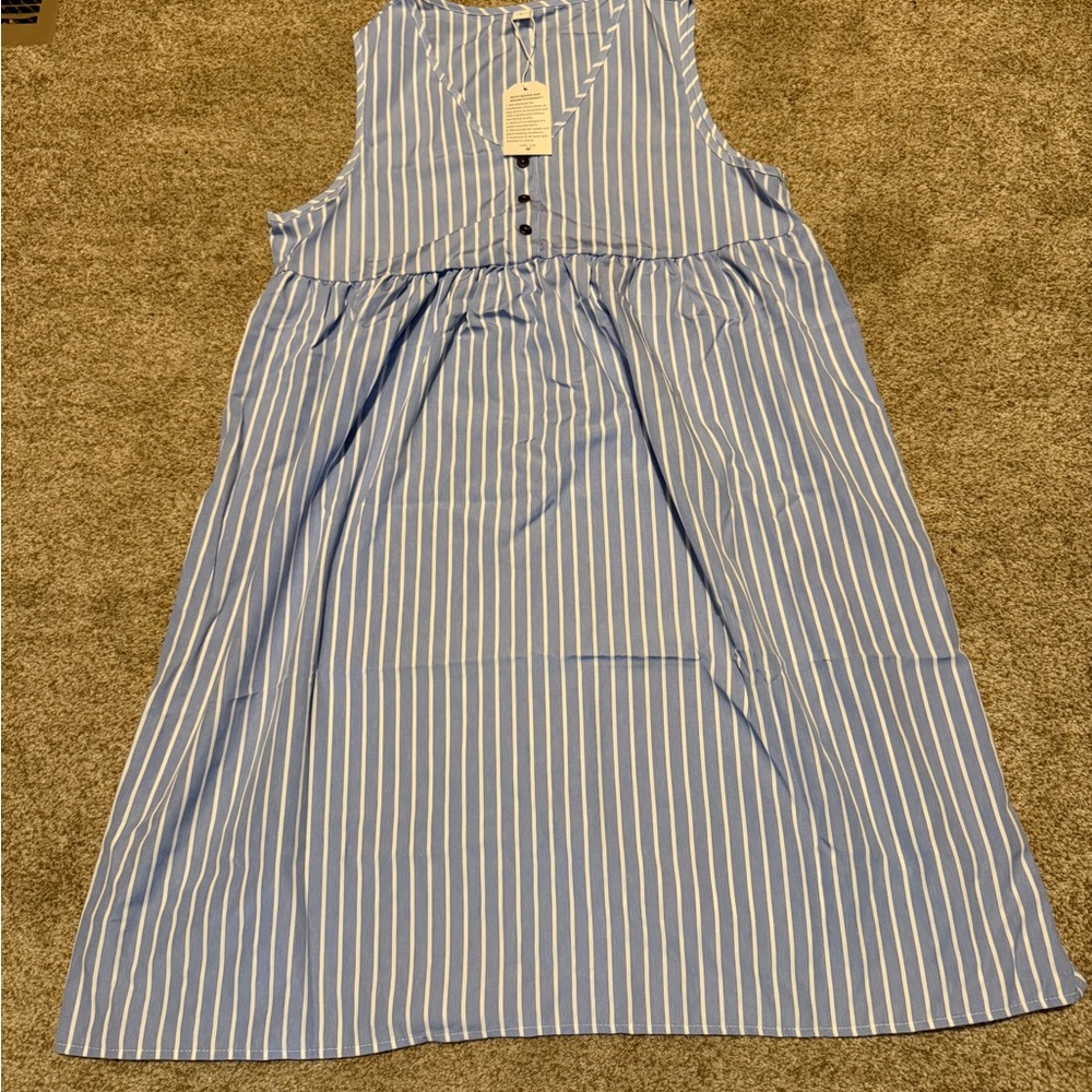 Blue and White Striped Sleeveless Dress